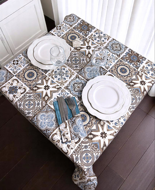 Teflonový bavlněný ubrus se vzorem – Světle modrá mozaika