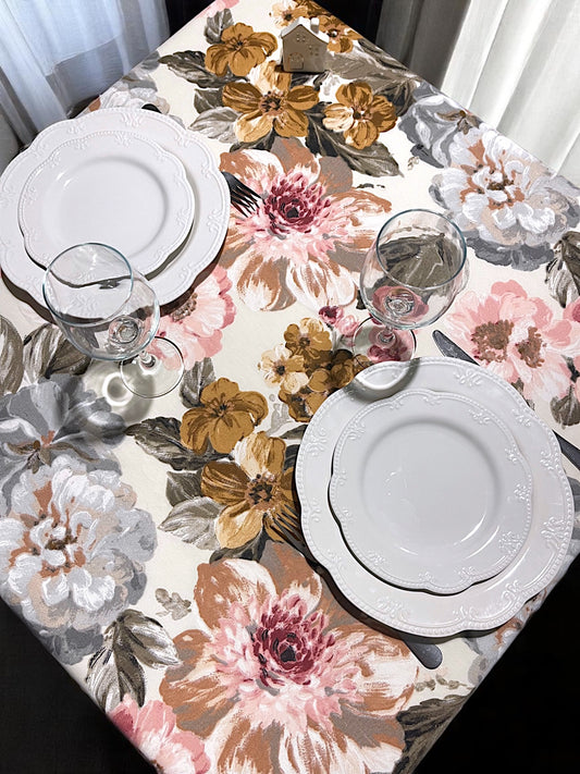 Teflonový bavlněný ubrus s květinovým vzorem – Velké květy