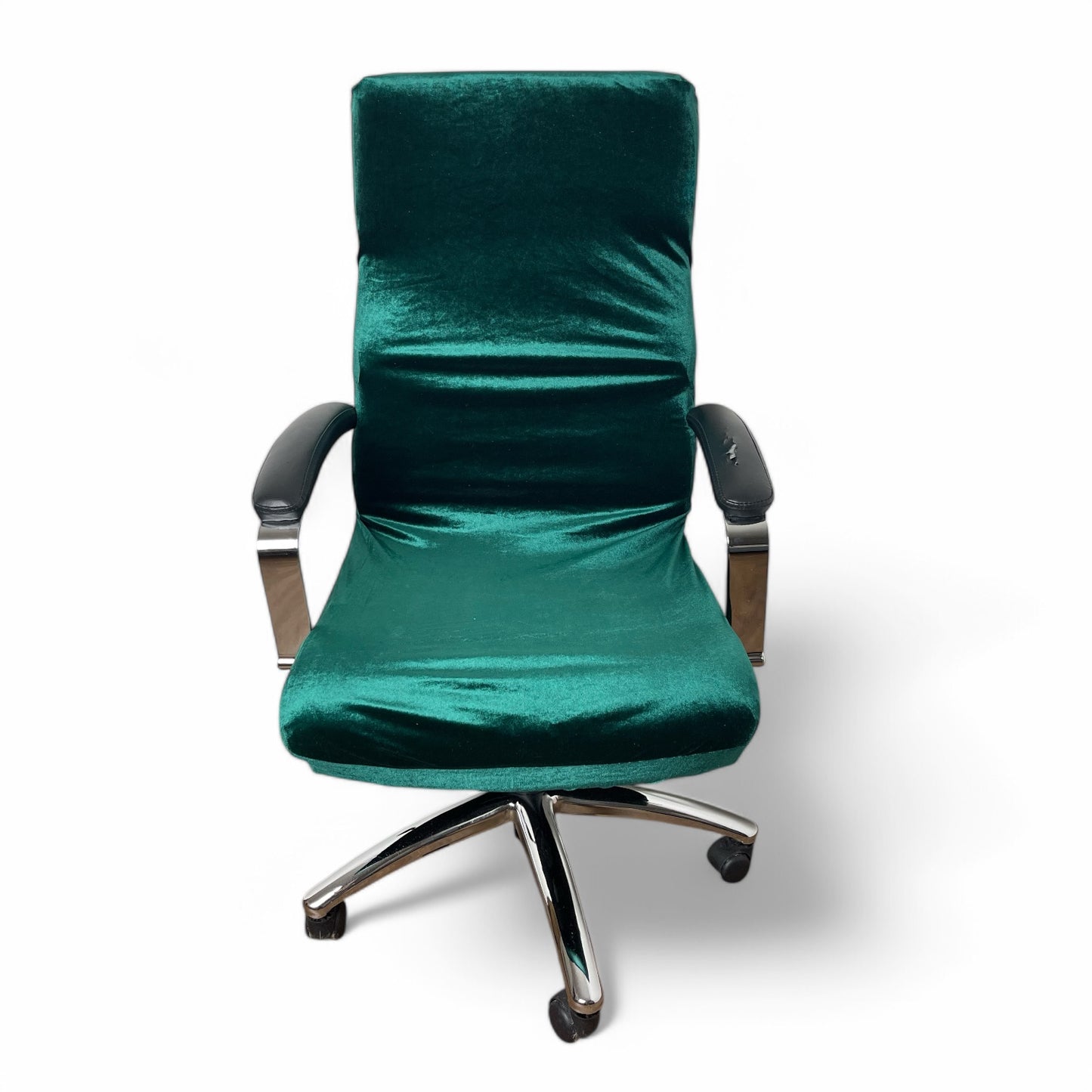 Elastic office chair cover - velvet, emerald green