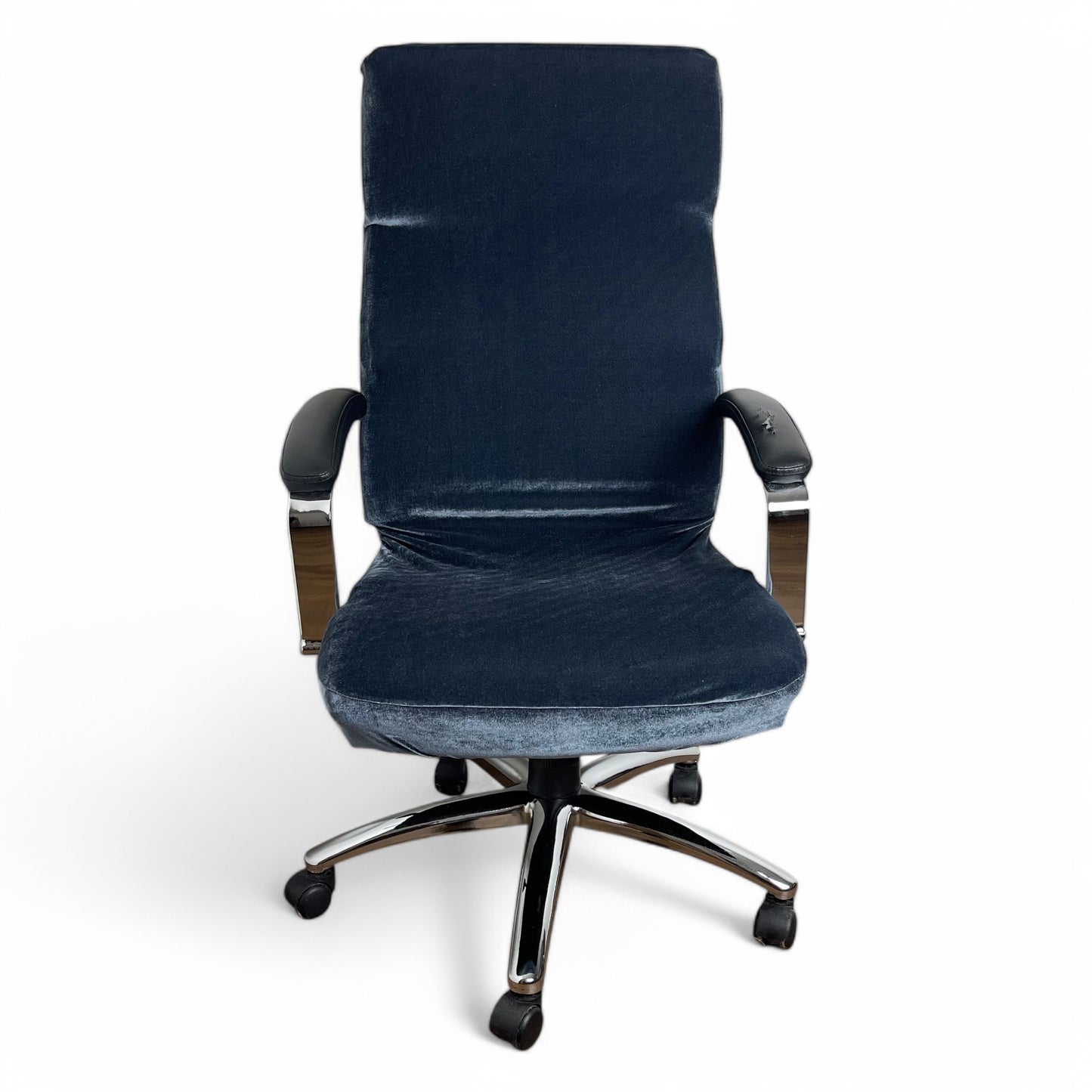 Elastic office chair cover - velvet, dark blue