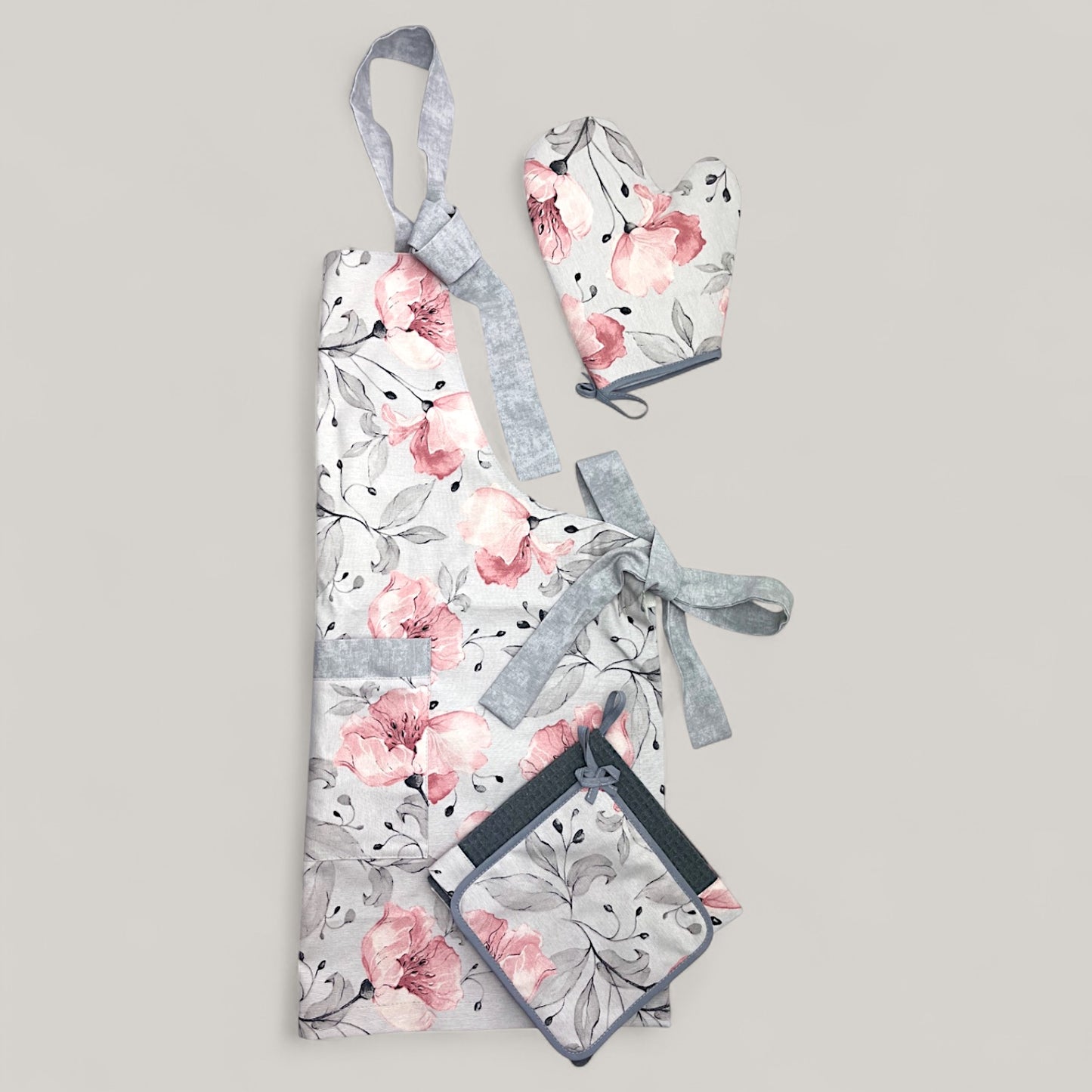 Floral Elegance kitchen set - romantic cotton design, water-repellent, 4-piece gift set