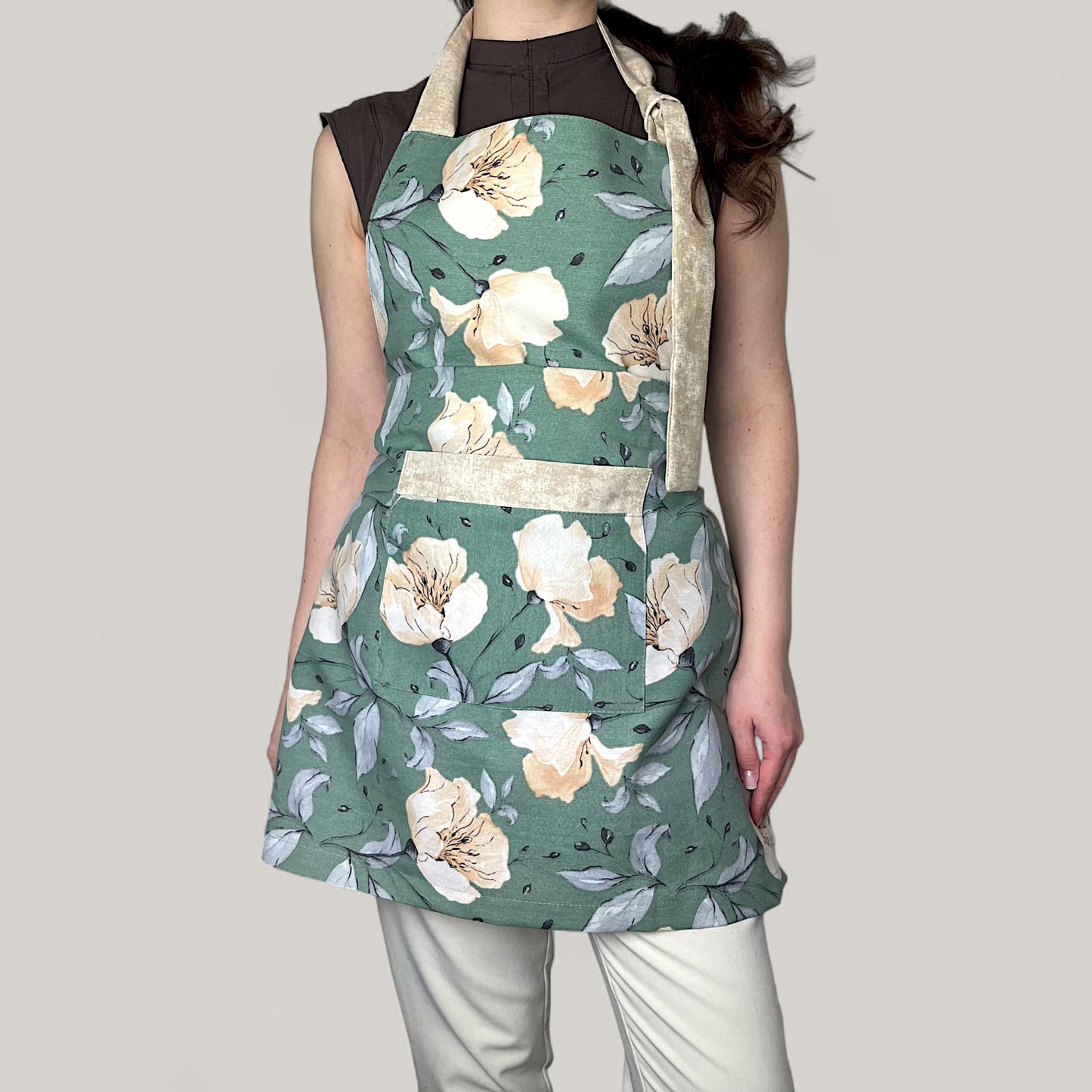 Kitchen set Green floral motif - natural inspiration, water-repellent cotton, 4-piece gift set