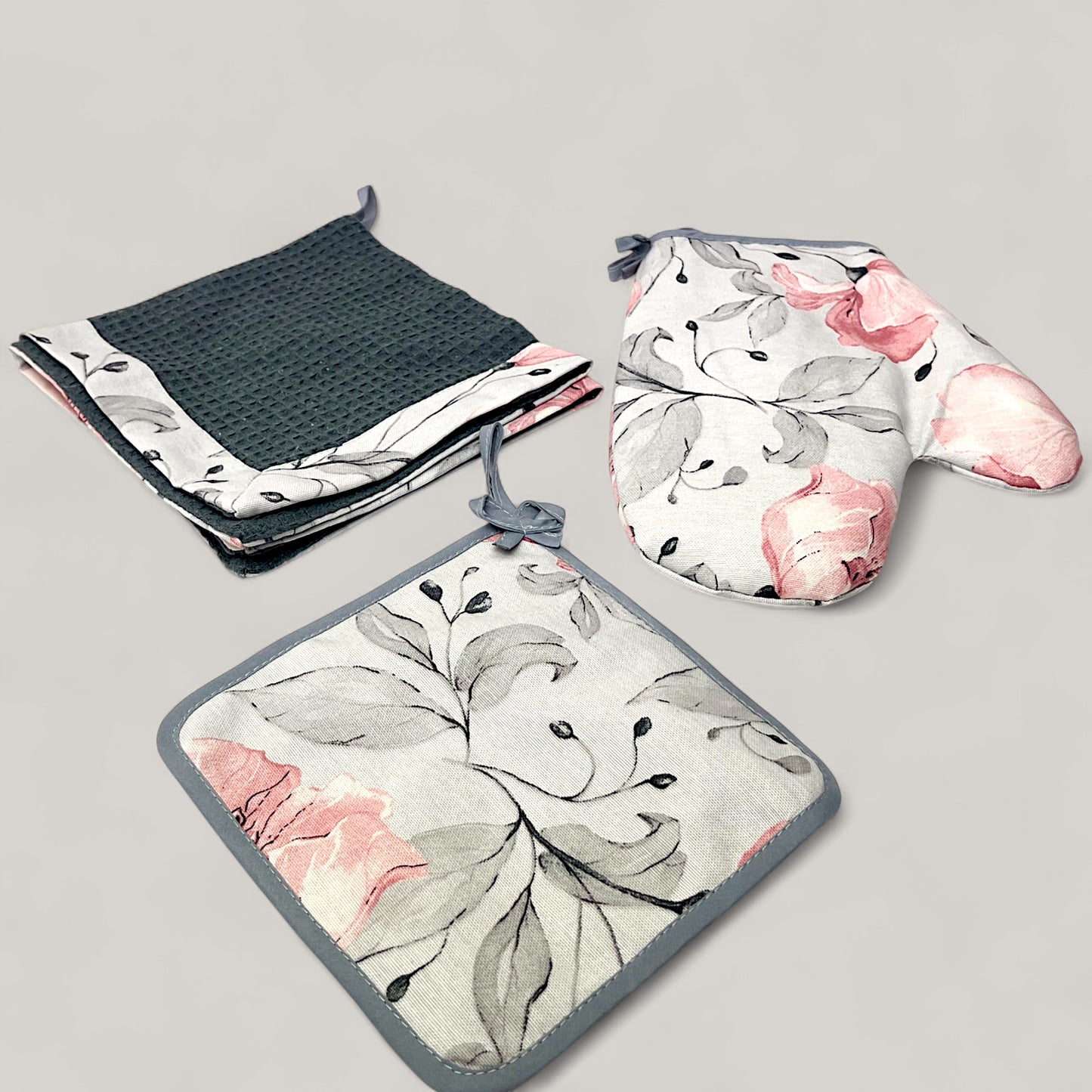 Floral Elegance kitchen set - romantic cotton design, water-repellent, 4-piece gift set