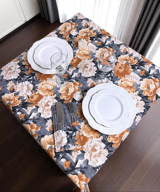 Teflon cotton tablecloth with pattern – Golden peonies