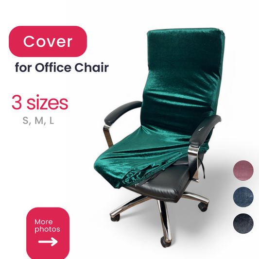 Elastic office chair cover - velvet, emerald green