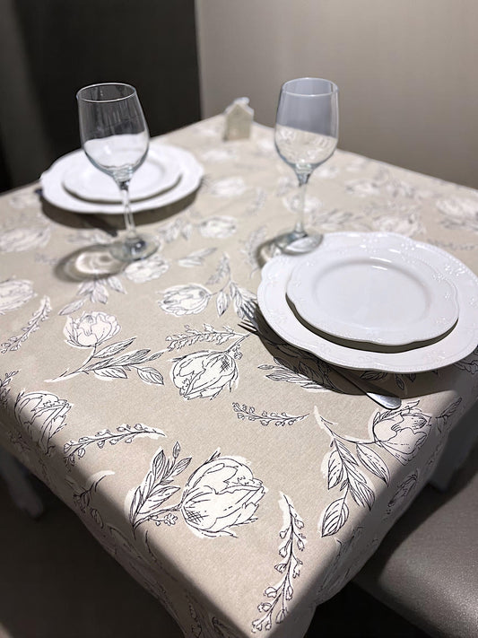 Teflon-Baumwolltischdecke mit Muster – Goldene Pfingstrosen