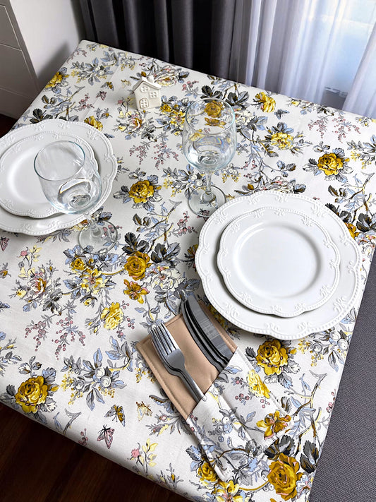 Teflon-Baumwolltischdecke mit Muster – Blaue Aquarellfarbe