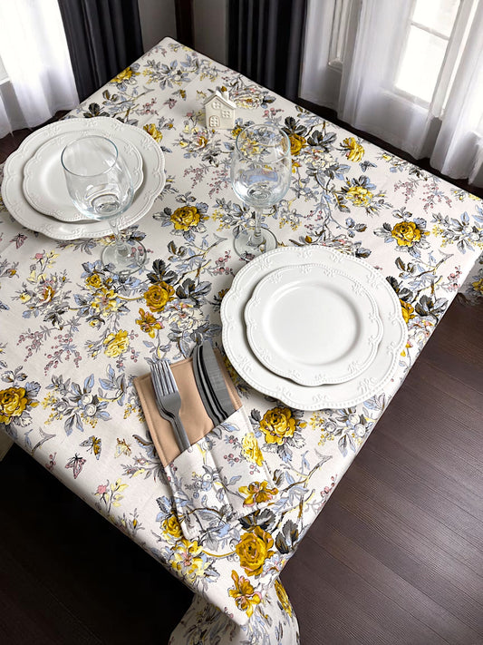 Teflon cotton tablecloth with pattern – Yellow rose