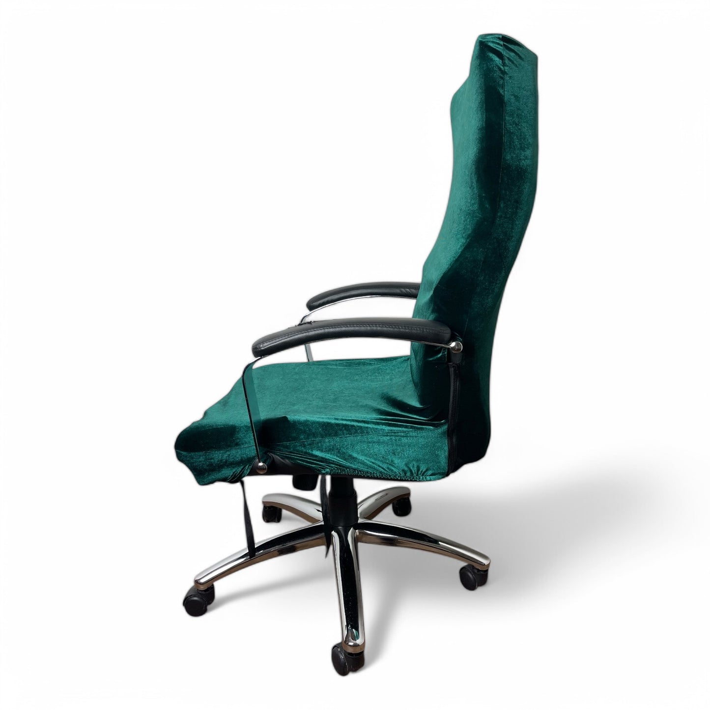Elastic office chair cover - velvet, emerald green