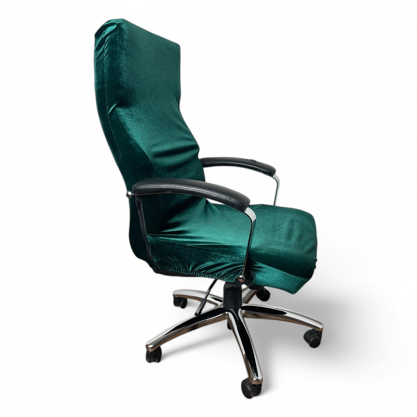 Elastic office chair cover - velvet, emerald green