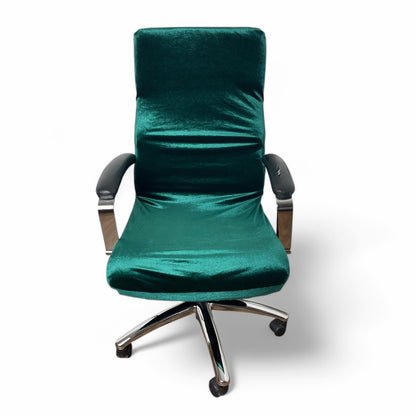 Elastic office chair cover - velvet, emerald green