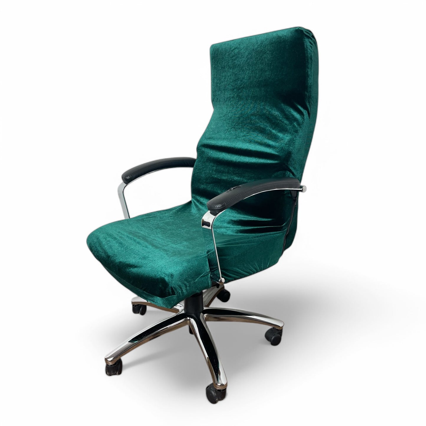 Elastic office chair cover - velvet, emerald green