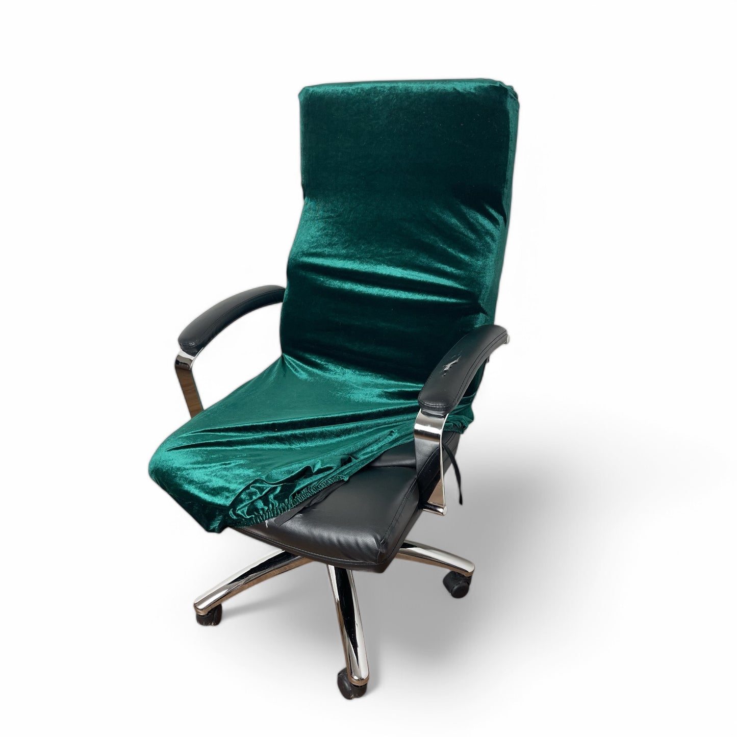 Elastic office chair cover - velvet, emerald green