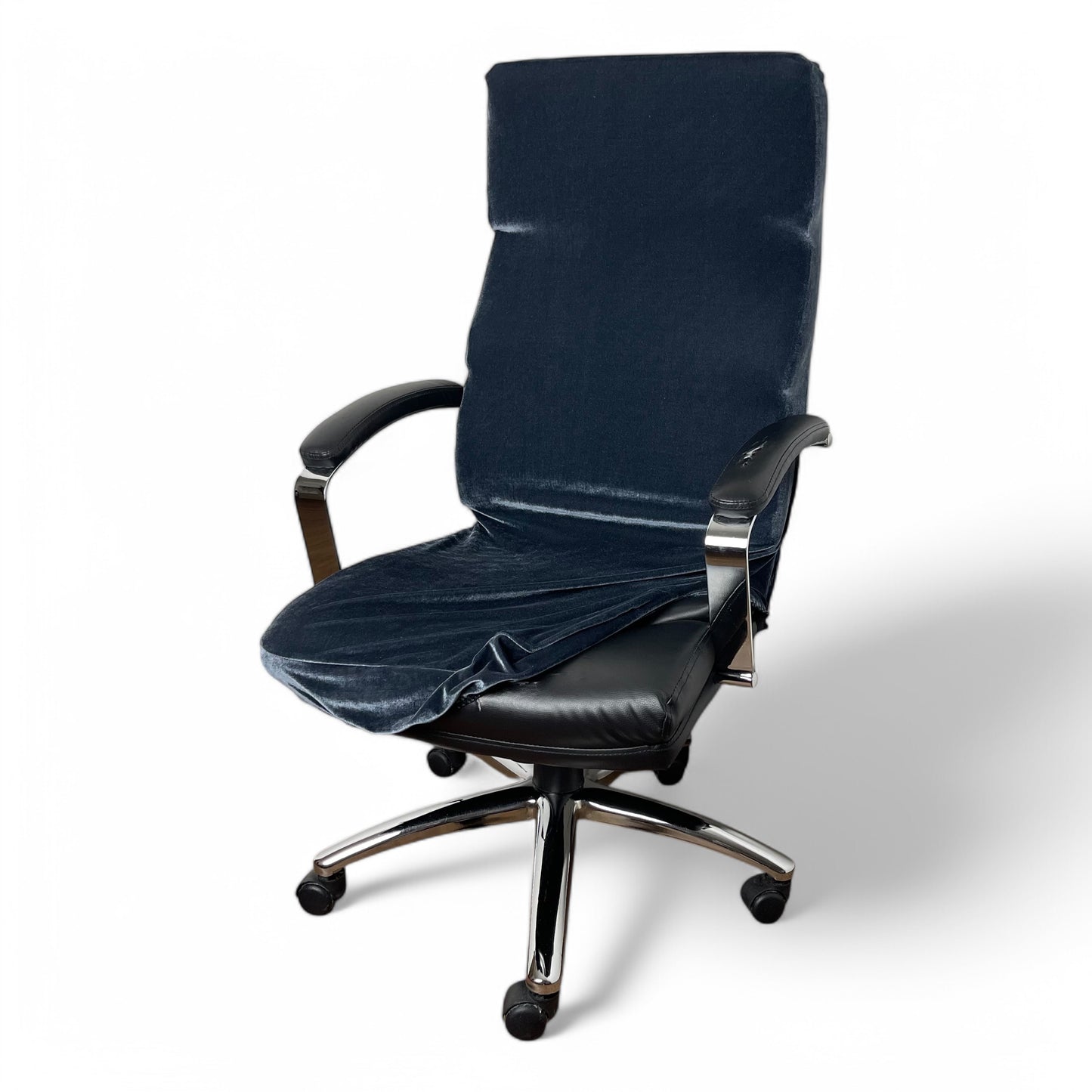 Elastic office chair cover - velvet, dark blue