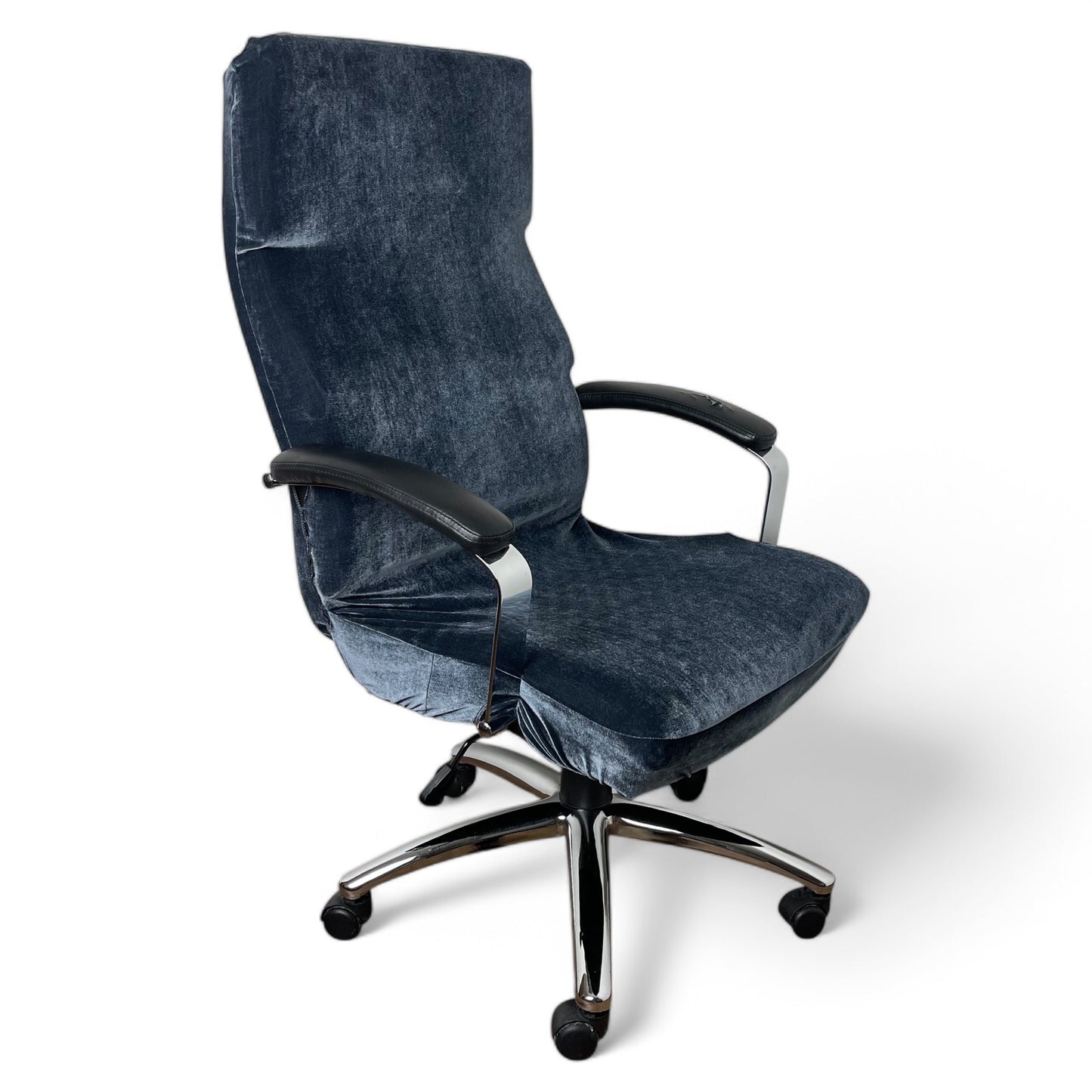 Elastic office chair cover - velvet, dark blue
