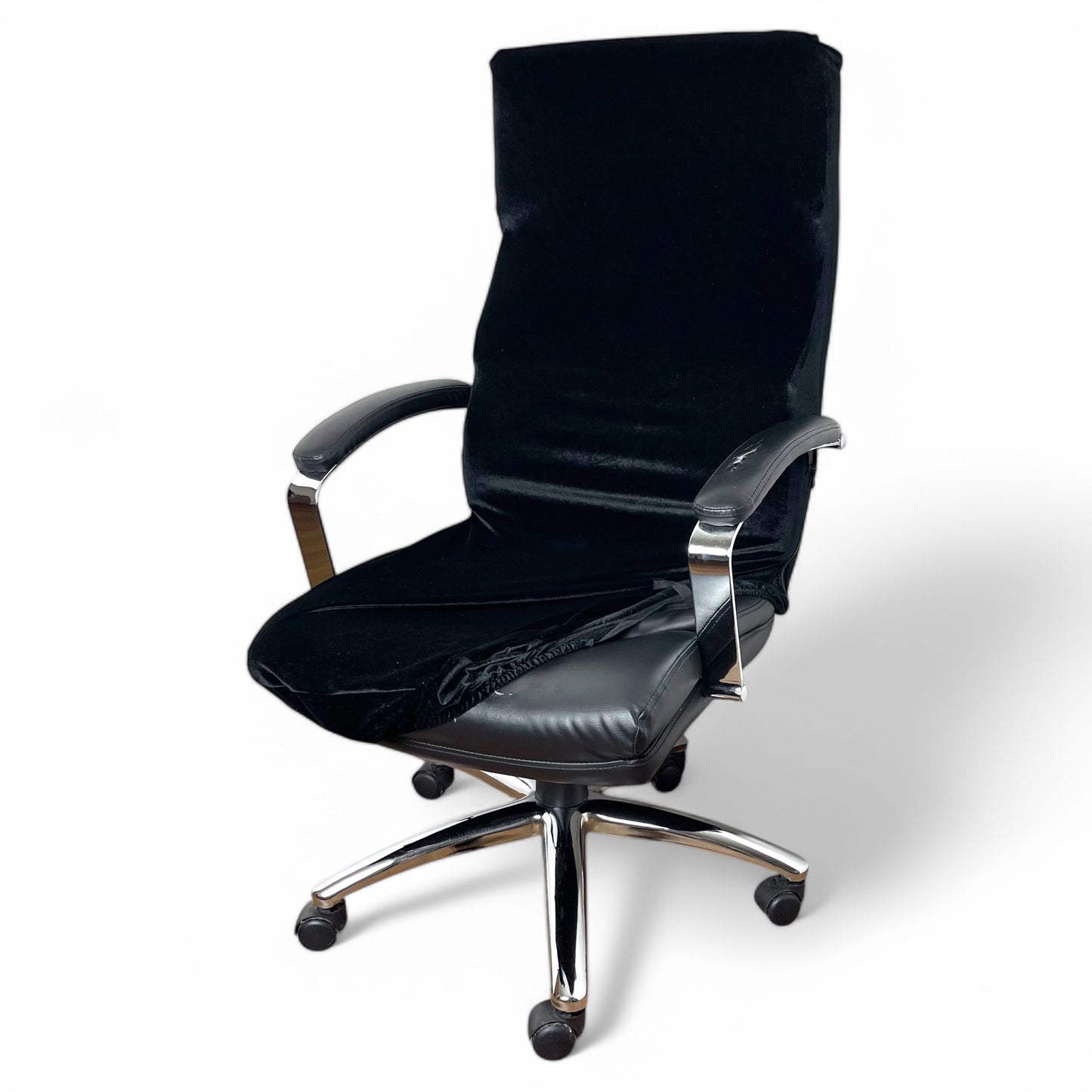 Elastic office chair cover - velvet, black