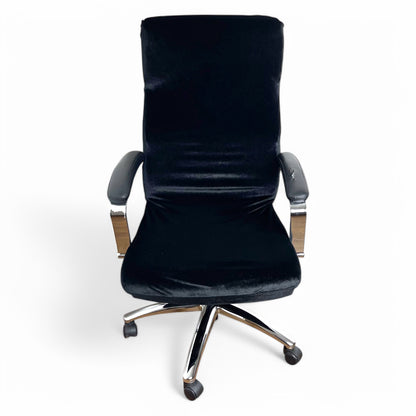 Elastic office chair cover - velvet, black