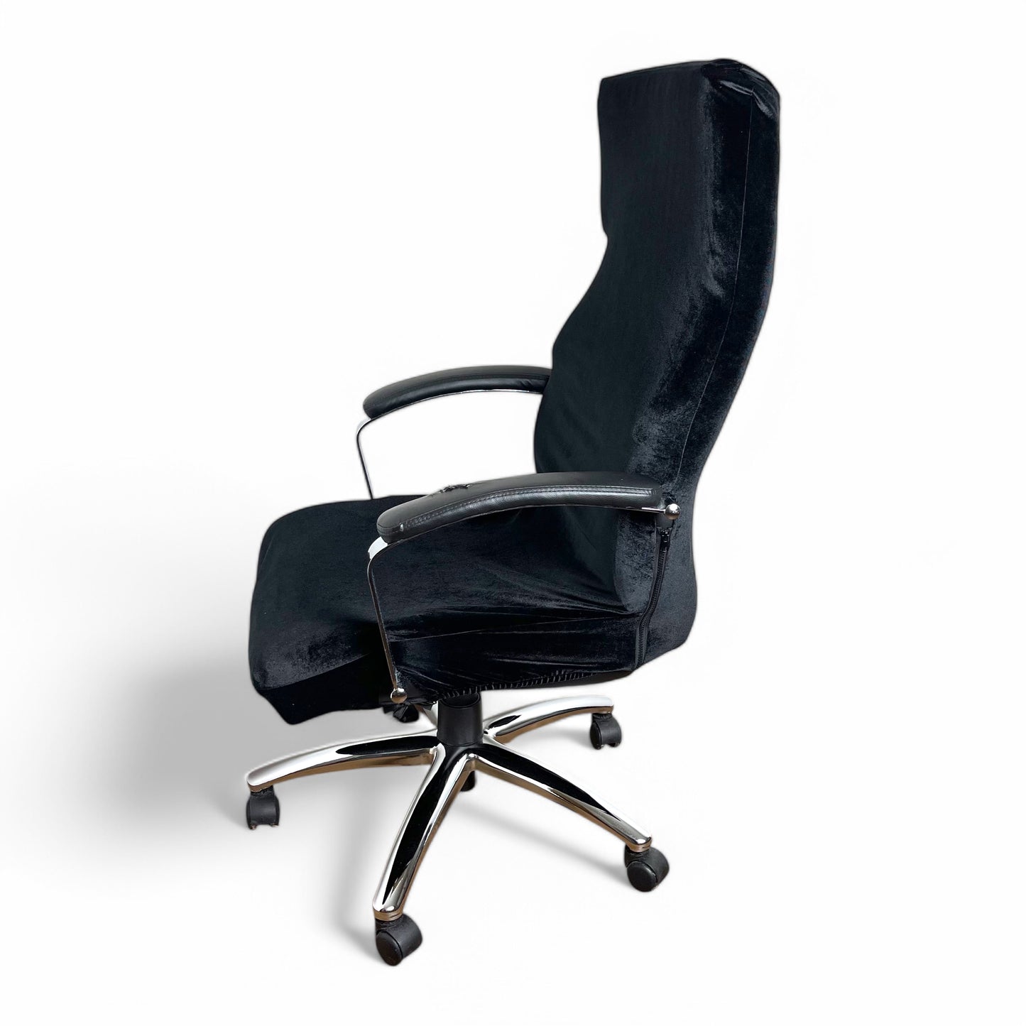 Elastic office chair cover - velvet, black