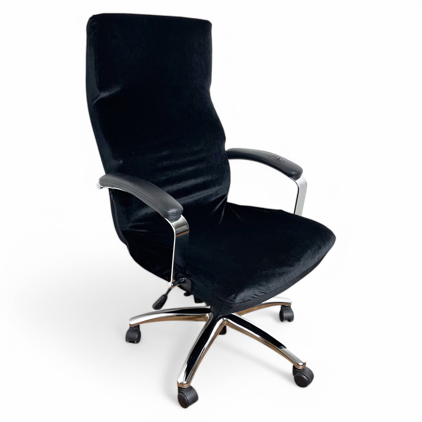 Elastic office chair cover - velvet, black