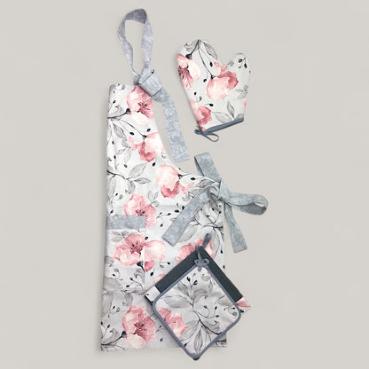 Floral Elegance kitchen set - romantic cotton design, water-repellent, 4-piece gift set
