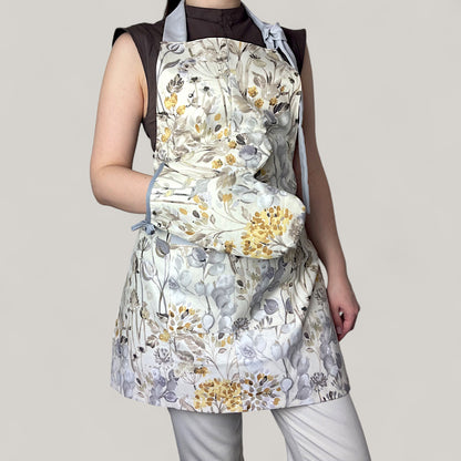 Botanical Garden Kitchen Set - Natural Floral Motif, Water-Repellent Cotton, 4-Piece Gift Set 