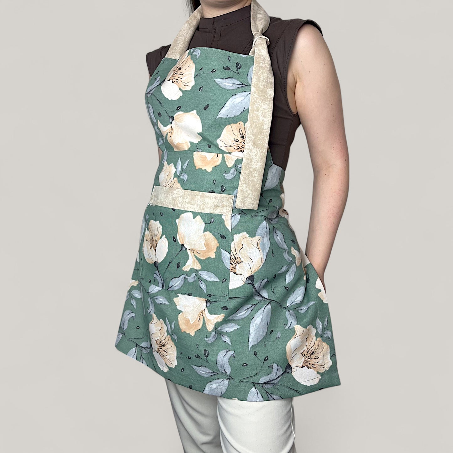 Kitchen set Green floral motif - natural inspiration, water-repellent cotton, 4-piece gift set 