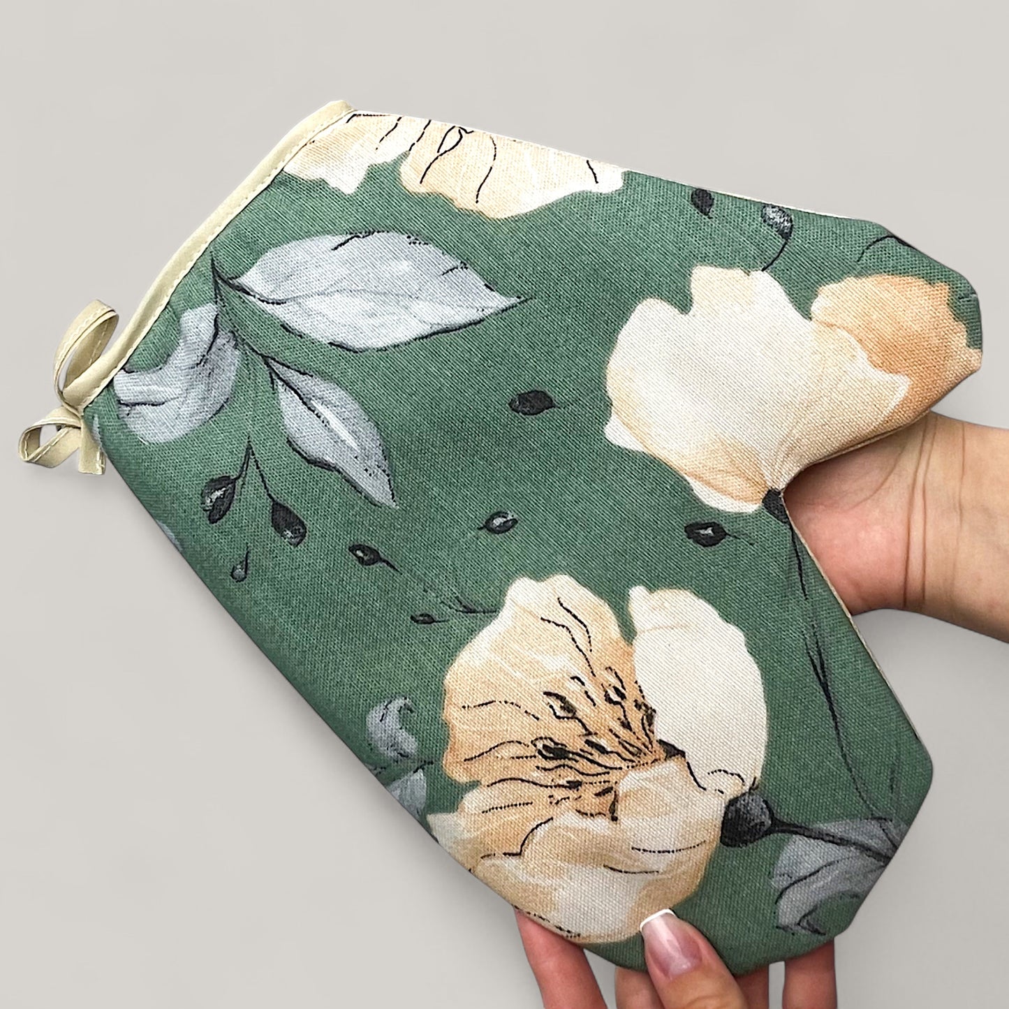 Kitchen set Green floral motif - natural inspiration, water-repellent cotton, 4-piece gift set 